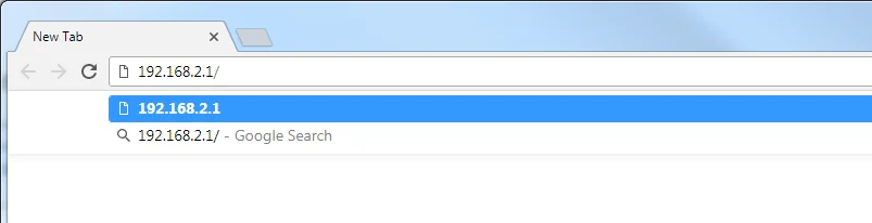 Browser bar entering gateway IP address