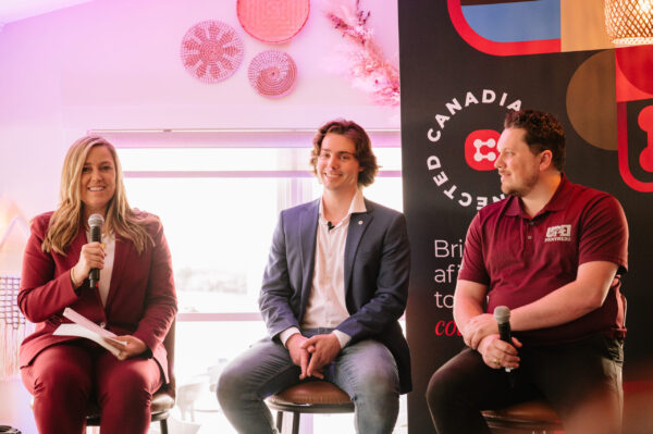 Amber Mac, Coltin Handrahan and Jeremy Heartz on stage at Canadians Connected: Charlottetown