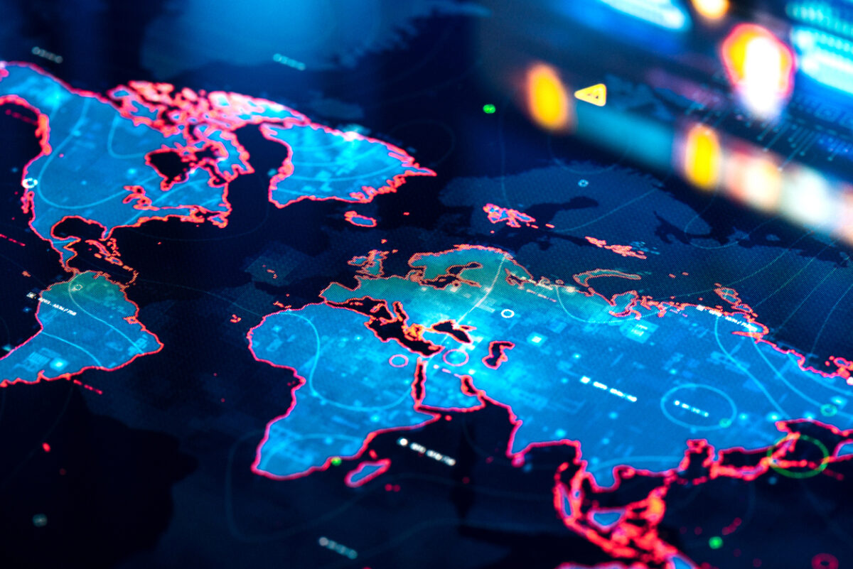 World map on digital display