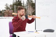 Lumberjack enjoys chai latte